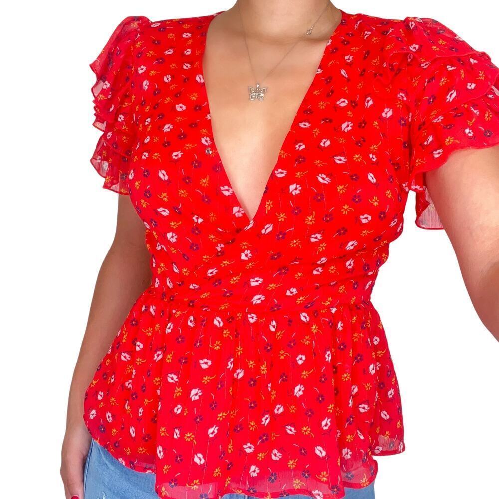 Madewell Top Peplum Wrap V-Neck Blouse Size 0 - Picture 2 of 5